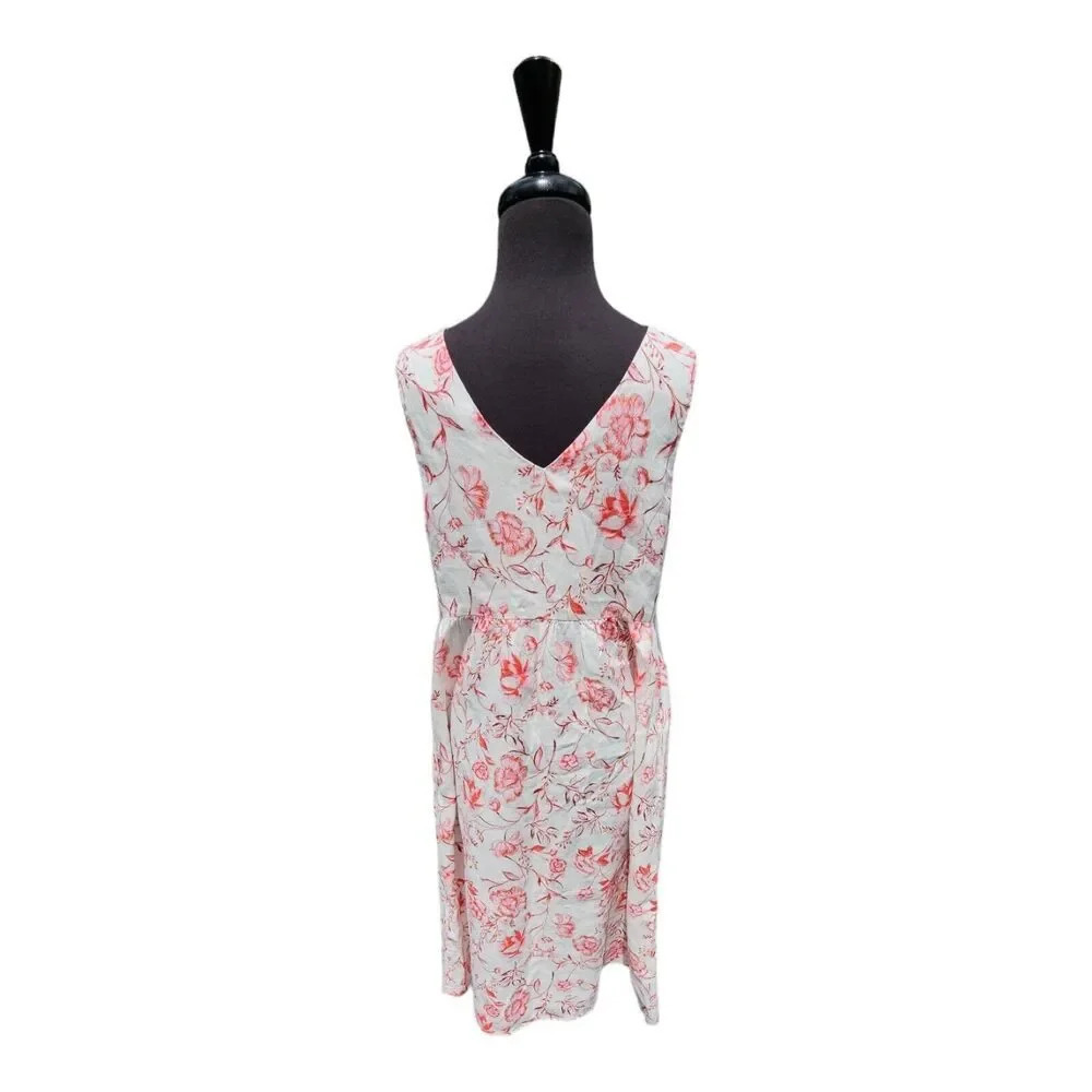 Cynthia Rowley Red Pink Floral Linen Dress Button Down V Neck Sleeveless Size 6 - Picture 3 of 8